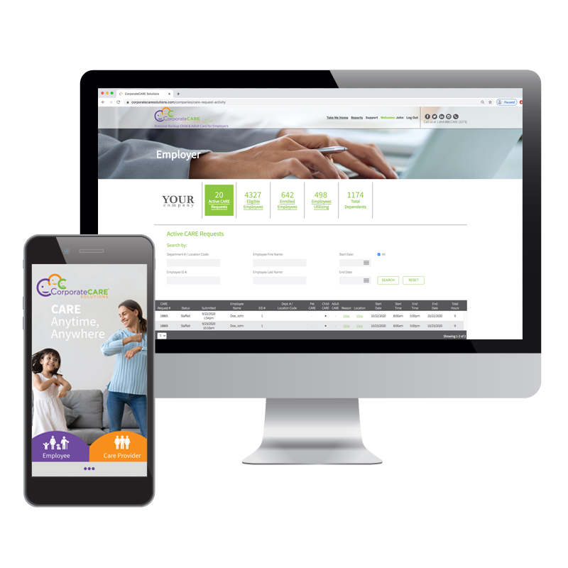 corporatecare solutions website on desktop and mobile image